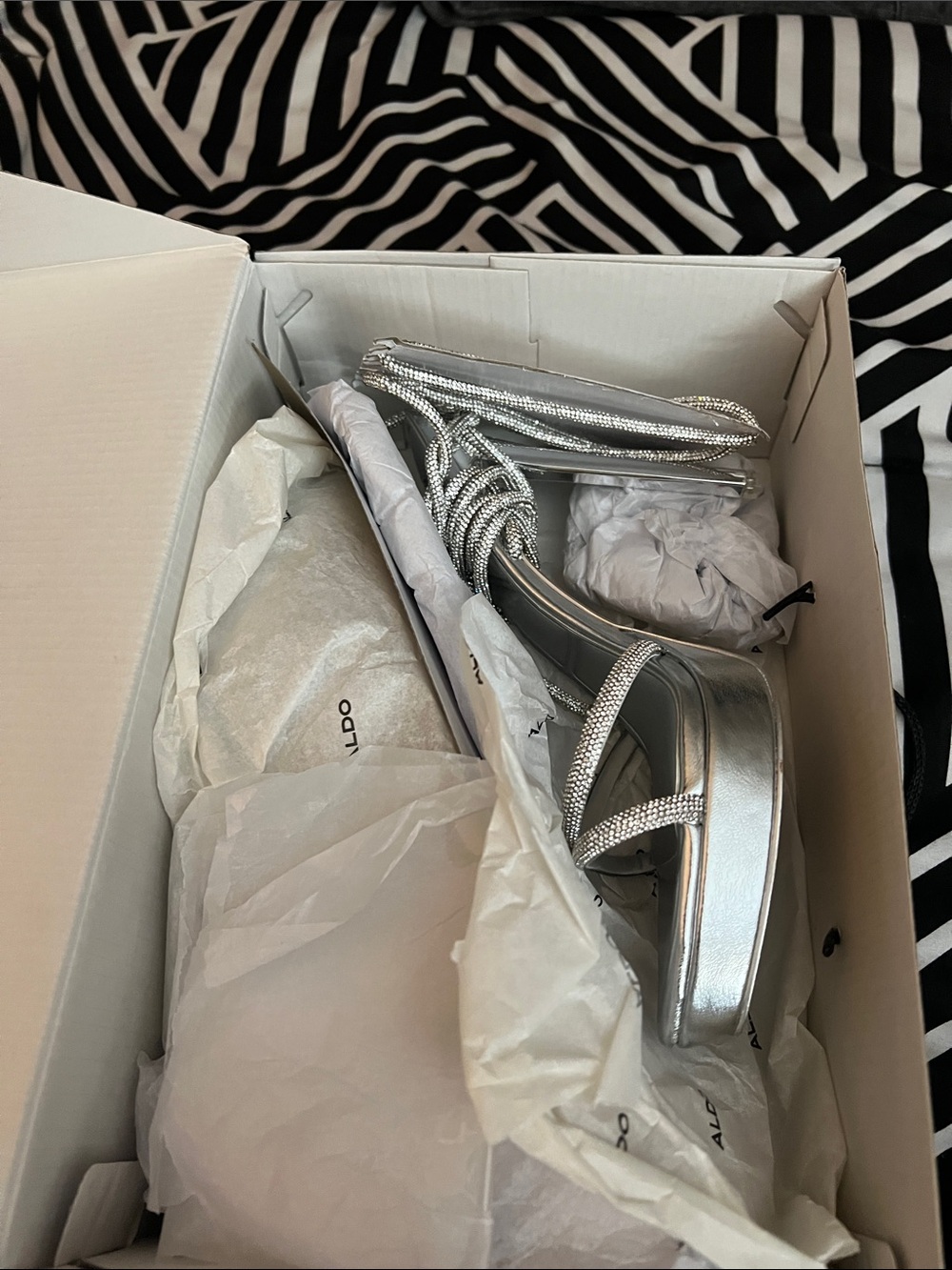 ALDO Silver Crystal-Strap Stiletto Sandals - Picture 5 of 6